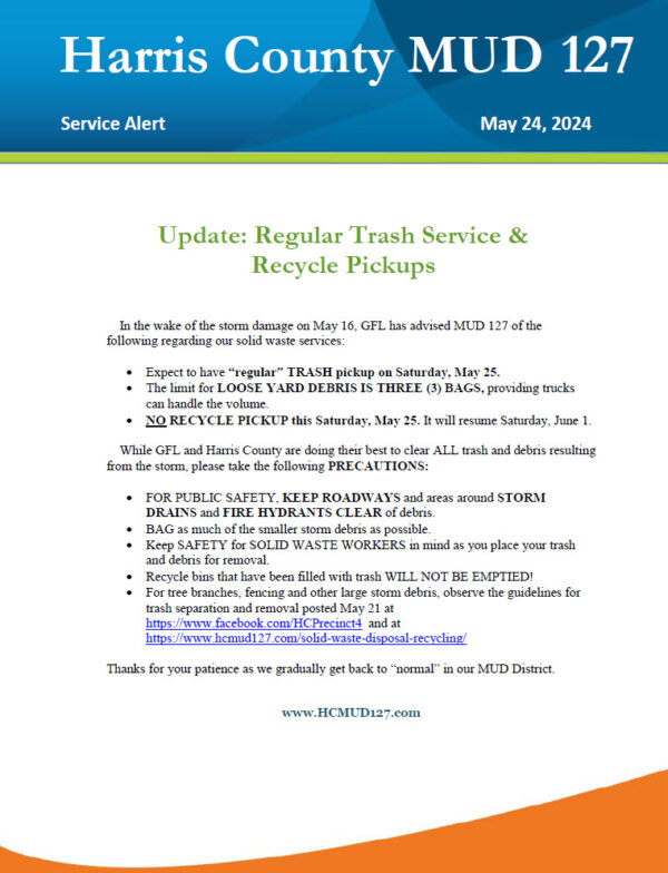 Update on Trash Service and Recycle Pickup – Harris County Municipal ...